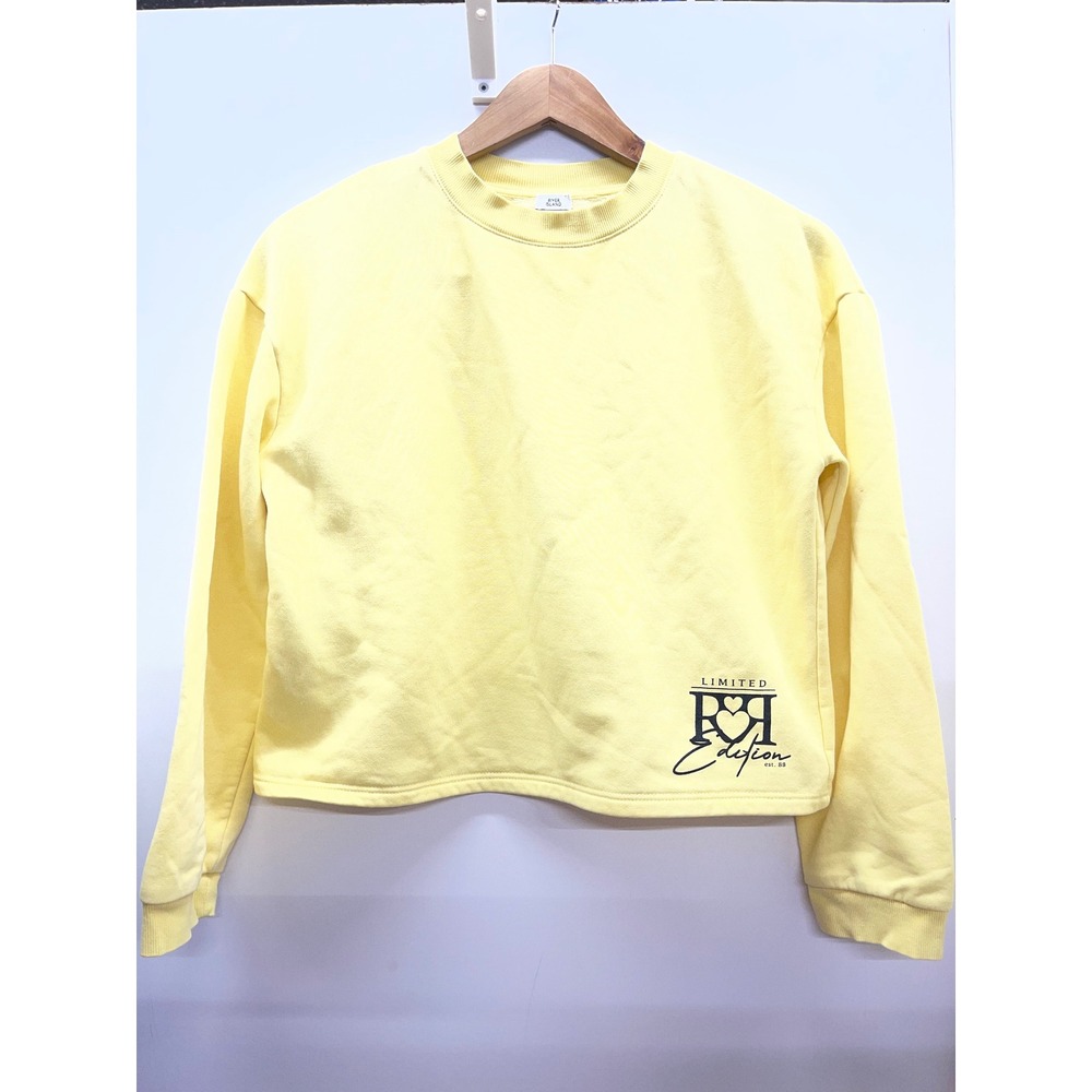 River Island Girls Yellow Cropped Sweatshirt Limited Edition RI Logo Size 11-12Y